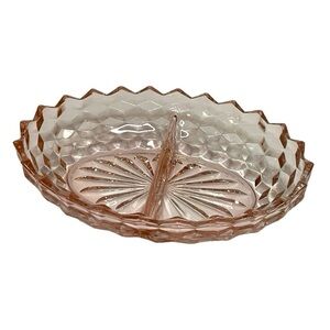 Whitehall American peach collection Pink Depression Glass Divided Oval Dish